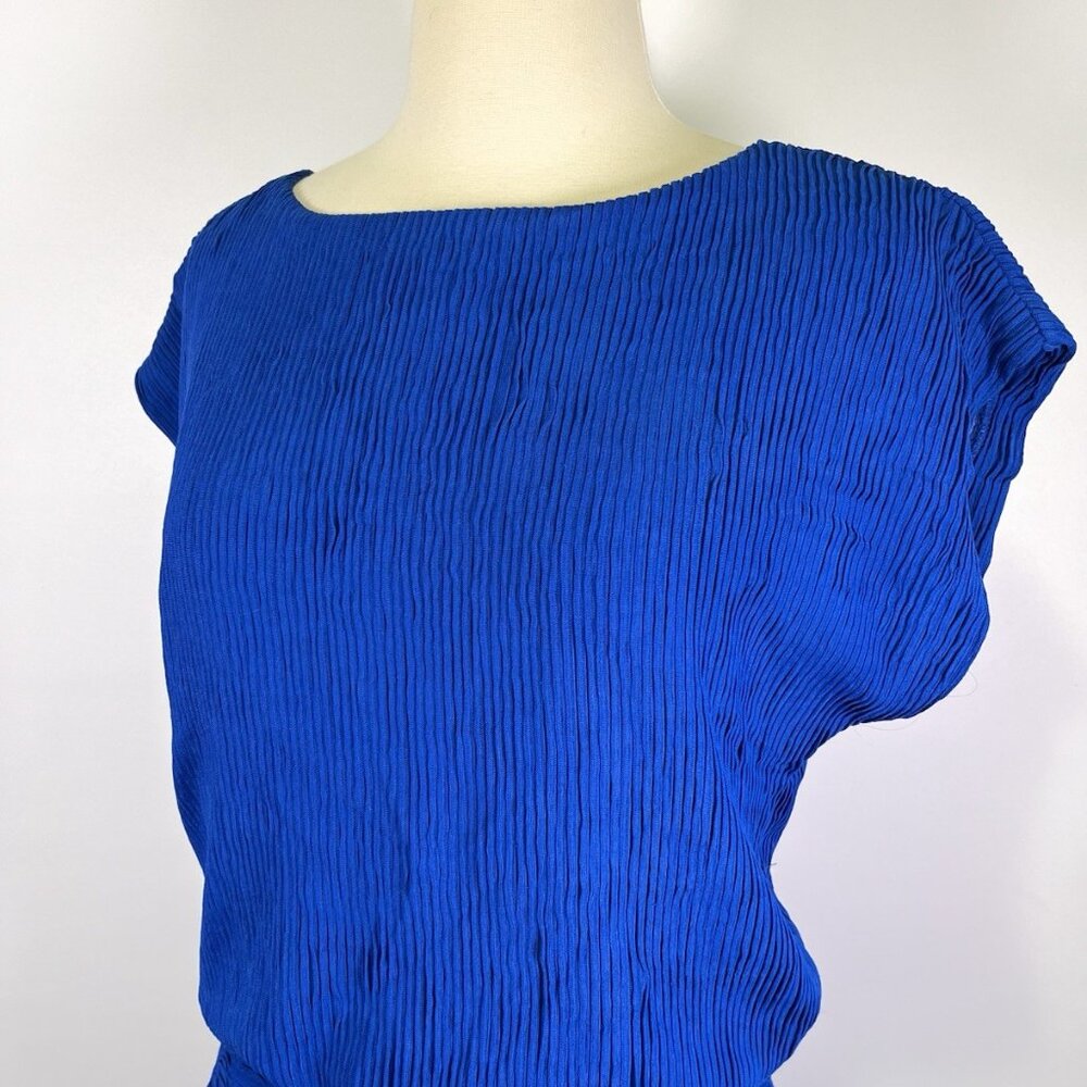 VTG 80s L.T.D. Roberta Blue Pleated Midi Drop Waist Dress Sz S/M Avant garde - Picture 4 of 10